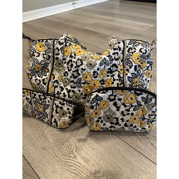Vera Bradley Go Wild yellow floral leopard satchel tote shoulder bag Makeup Bag - Picture 1 of 9